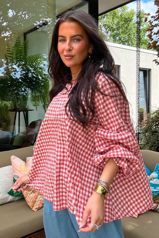 Nonni Gingham Bell Sleeve Peasant Blouse Jam